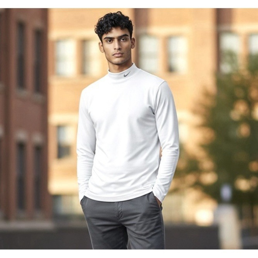 Nike Golf Tour Performance Dri Fit Shirt Mens S Mock Neck White Long Sleeve - Picture 1 of 16